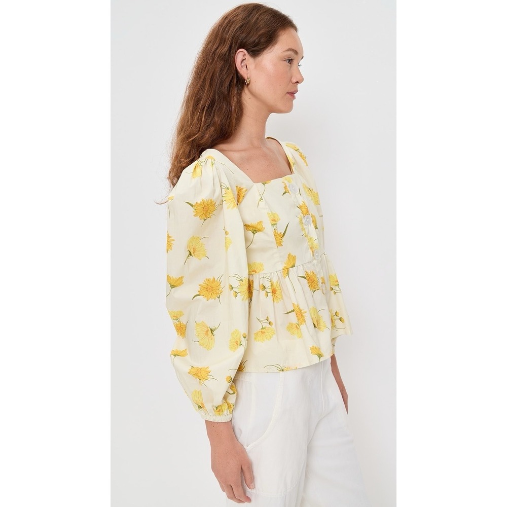 The Lulo Project Yellow White Floral Square Neck Puff Sleeve Blouse Size L $295 - Picture 4 of 5